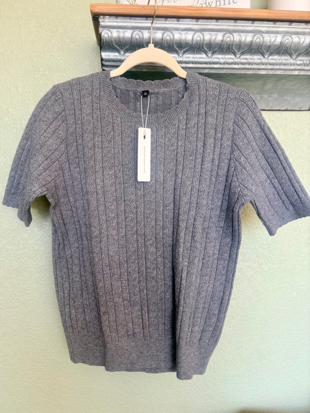 🩶NEW Gray🩶 Vintage style Short Sleeve  Knit Sweater
